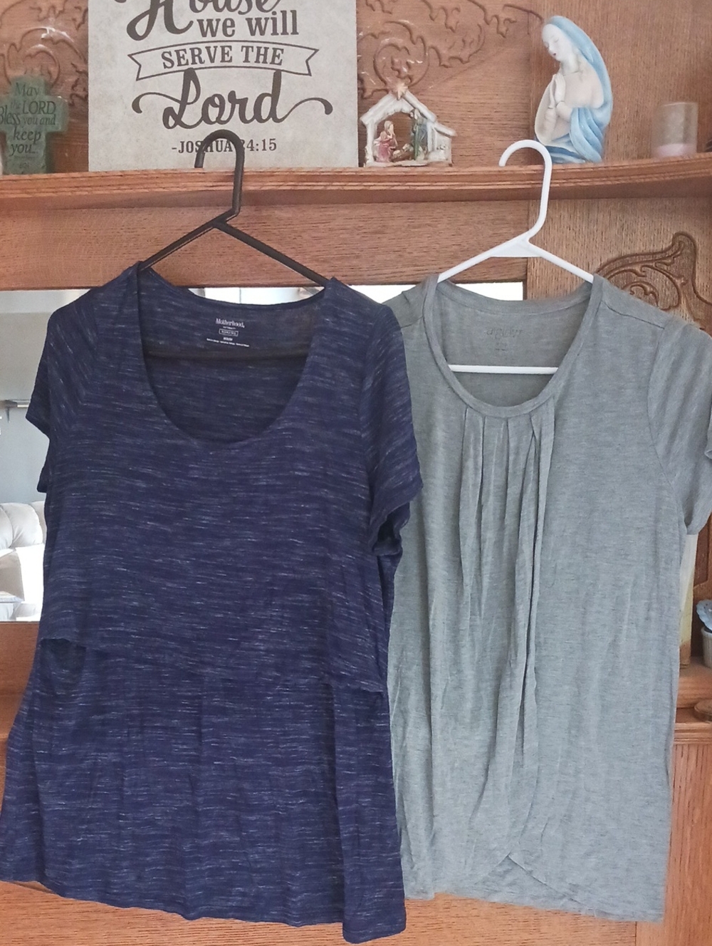 2 | Grey & Navy Space-Dye Short Sleeve Scoop Neck Nursing Tops
